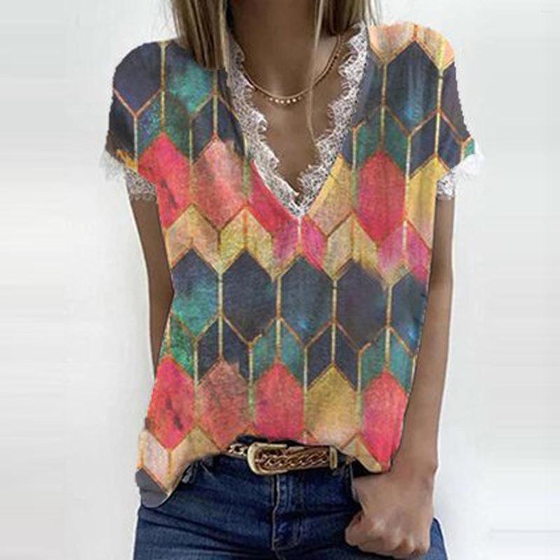 Women's T Shirts Long Sleeves Shirt Edge T-shirt Lace V-neck Patchwork Short Sleeve Diamond Print Women's Casual Blouse Nice Top Women, Red
Women's T Shirts Long Sleeves Shirt Edge T-shirt Lace V-neck Patchwork Short Sleeve Diamond Print Women's Casual Blouse Nice Top Women, Red