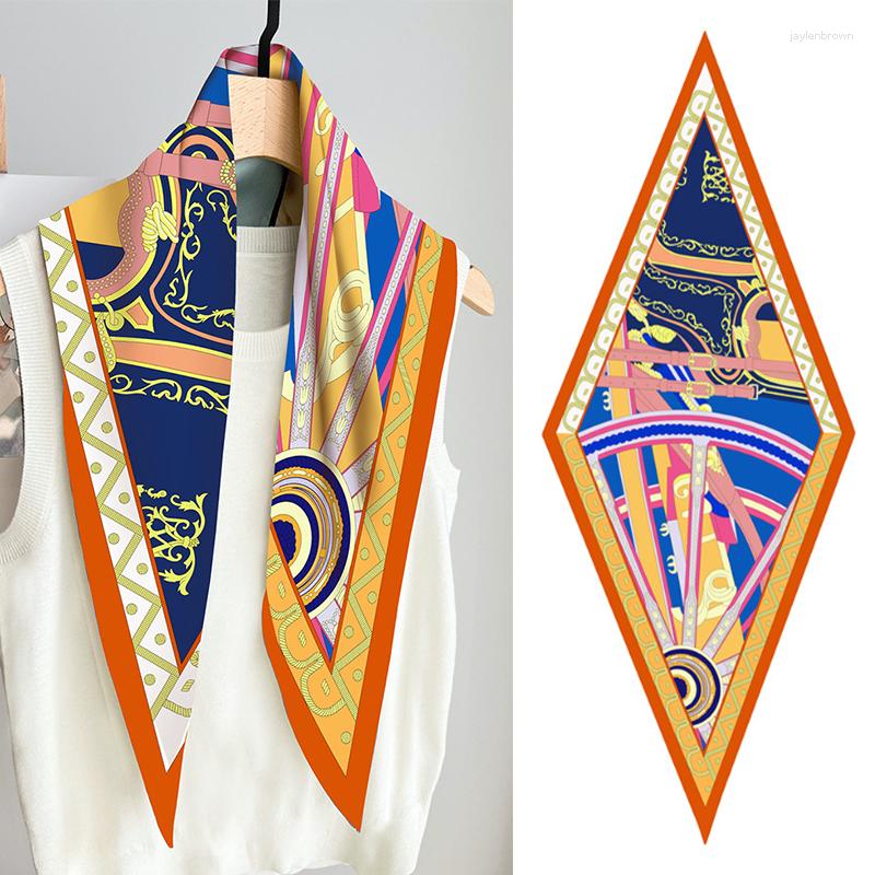 Scarves 2023 Lozenge Luxury Print Skinny Silk Scarf Women Retro Chain Foulard Neck Ties Female Geometric Stripes Hairband Headband Gift