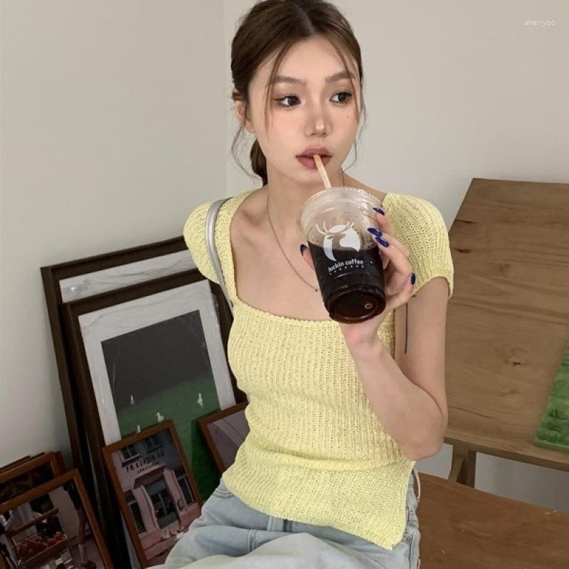 Women' T Shirts Summer Slim-fit Design Sense Niche Halter Strap Top Korean White Square Collar Thin Short-sleeved Knitwear For Women, 04
Women' T Shirts Summer Slim-fit Design Sense Niche Halter Strap Top Korean White Square Collar Thin Short-sleeved Knitwear For Women, 04