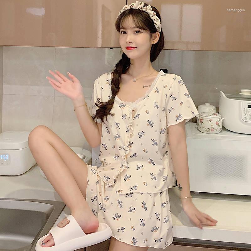 Women's Sleepwear Summer Flower Print 2PCS Pajamas Set Women's Sweet Lace Ruffles Trim Nightwear O-Neck Cardigan&Shorts Casual Home, Color-1
Women's Sleepwear Summer Flower Print 2PCS Pajamas Set Women's Sweet Lace Ruffles Trim Nightwear O-Neck Cardigan&Shorts Casual Home, Color-1