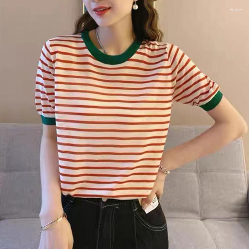 Women's T Shirts Striped Shirt For Women Knitted Tops Casual O Neck Tshirts Short Sleeve Loose Tees Female 2023 Summer Camiseta Mujer, Yellow collar
Women's T Shirts Striped Shirt For Women Knitted Tops Casual O Neck Tshirts Short Sleeve Loose Tees Female 2023 Summer Camiseta Mujer, Yellow collar