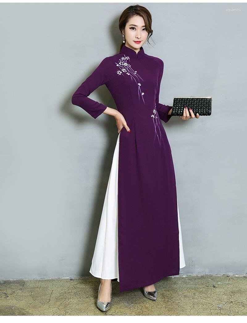 Ethnic Clothing Vietnam Ao Dai Patchwork Tight Dress For Woman Chinese Traditional Costumes Qipao Cheongsams Flower Female Oriental Outfits
Ethnic Clothing Vietnam Ao Dai Patchwork Tight Dress For Woman Chinese Traditional Costumes Qipao Cheongsams Flower Female Oriental Outfits