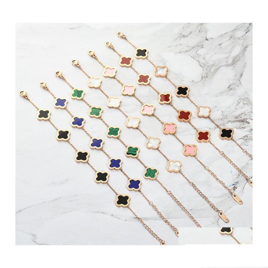Charm Bracelets Luxury Designer Leaf Titanium Steel Women Flower Four Leaves Bracelet Fashion Bangle Girls Wedding Pa Dhg50
Charm Bracelets Luxury Designer Leaf Titanium Steel Women Flower Four Leaves Bracelet Fashion Bangle Girls Wedding Pa Dhg50