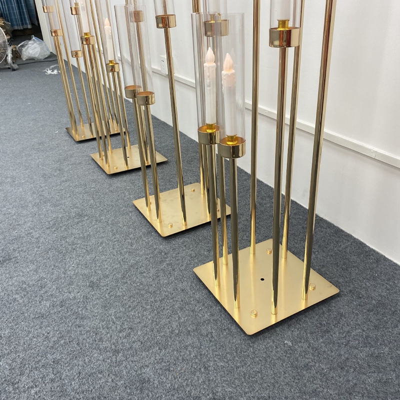 8 Heads Metal Candelabra Candle Holders Road Lead Table Centerpiece Gold Candelabrum Stand Pillar Candlestick wedding H260310