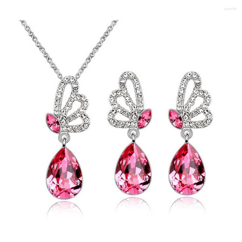 Necklace Earrings Set Silver Plated Butterfly Crystal Jewelry Bijouterie, Picture shown 
Necklace Earrings Set Silver Plated Butterfly Crystal Jewelry Bijouterie, Picture shown