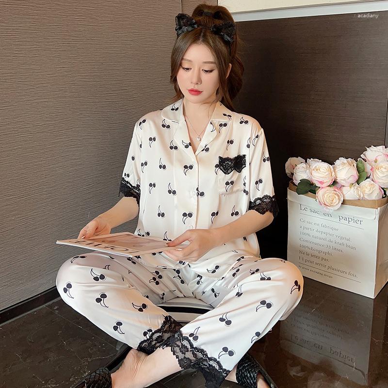Women's Sleepwear Jxgarb Summer 2023 Lace Cuff Short Sleeve With Trousers 2Pieces Sweet Satin Pajamas For Female Fashion Casual Women, White
Women's Sleepwear Jxgarb Summer 2023 Lace Cuff Short Sleeve With Trousers 2Pieces Sweet Satin Pajamas For Female Fashion Casual Women, White