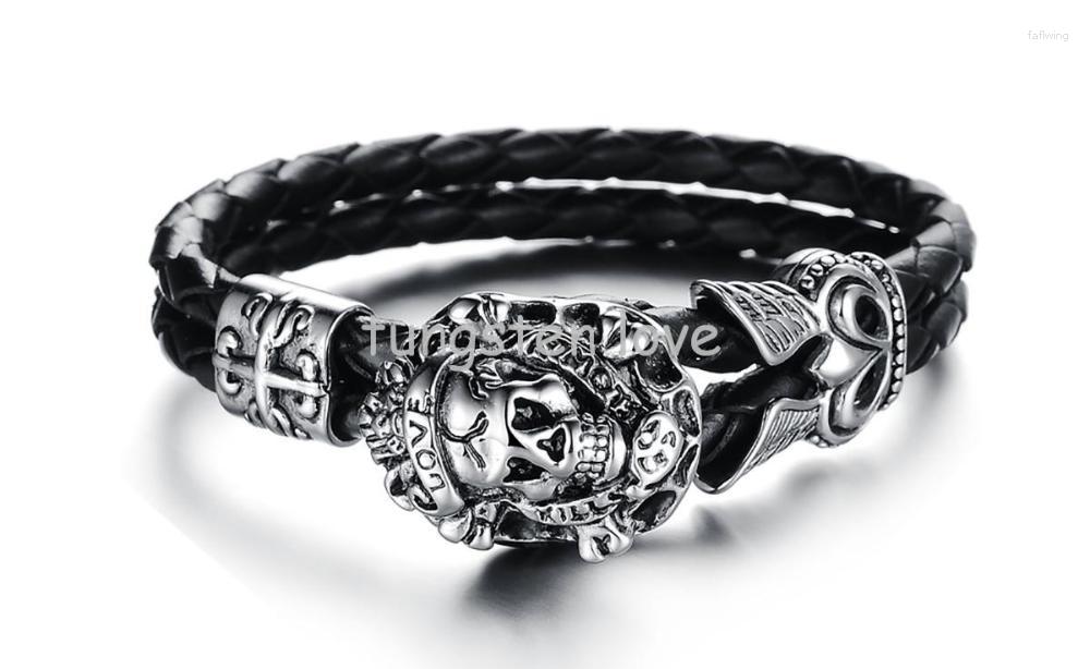 Charm Bracelets Men's Stainless Steel "Love" Skull For Men Cuff Silver Color Black Gothic Cross Braided Leather Birthday Gift
Charm Bracelets Men's Stainless Steel "Love" Skull For Men Cuff Silver Color Black Gothic Cross Braided Leather Birthday Gift