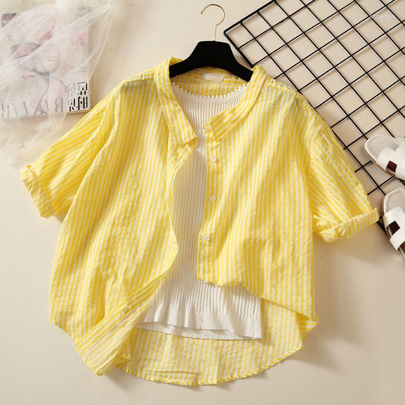 Women' Blouses Women' Clothing Fashion Casual Korean Loose Round Neck Simplicity Short Sleeve Striped Button Office Lady Spring Summer, Blue
Women' Blouses Women' Clothing Fashion Casual Korean Loose Round Neck Simplicity Short Sleeve Striped Button Office Lady Spring Summer, Blue