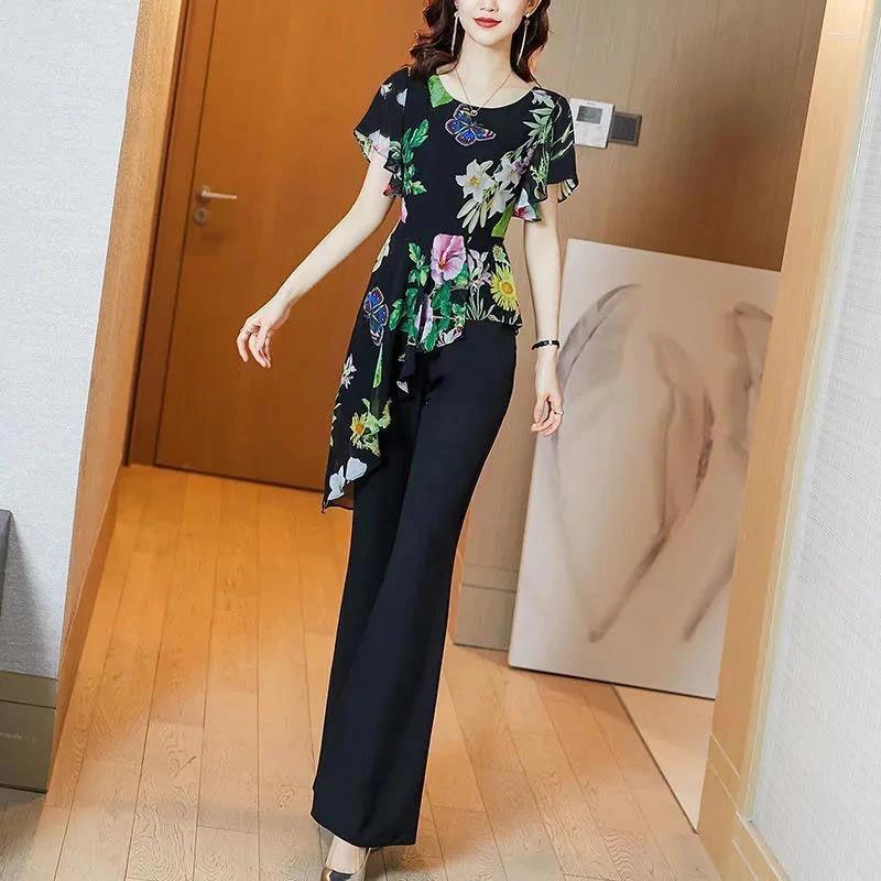 Women's Two Piece Pants Female Suit Fashion Summer Pantsuits 2 Woman Set Elegant Chiffon Print Irregular Top & Flare Office Lady Clothes, Single piece pants
Women's Two Piece Pants Female Suit Fashion Summer Pantsuits 2 Woman Set Elegant Chiffon Print Irregular Top & Flare Office Lady Clothes, Single piece pants