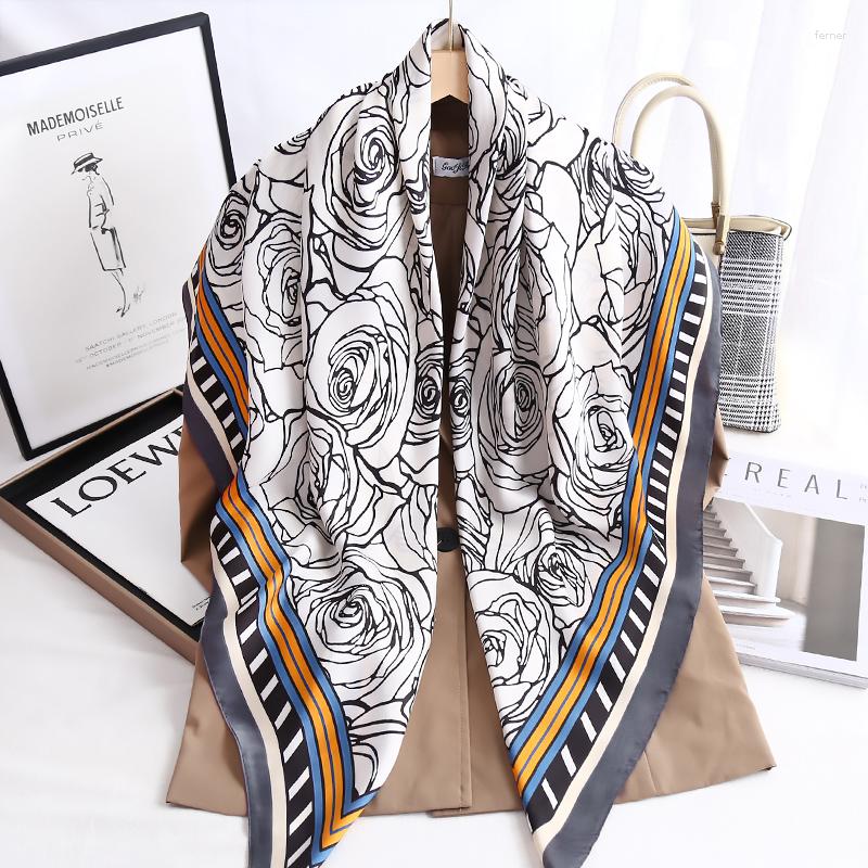 Scarves Spring Autumn Rose Printed Head Scarf 110cm Square Imitated Silk Big Size Hijab Travel Sun Resistance Shawl
Scarves Spring Autumn Rose Printed Head Scarf 110cm Square Imitated Silk Big Size Hijab Travel Sun Resistance Shawl