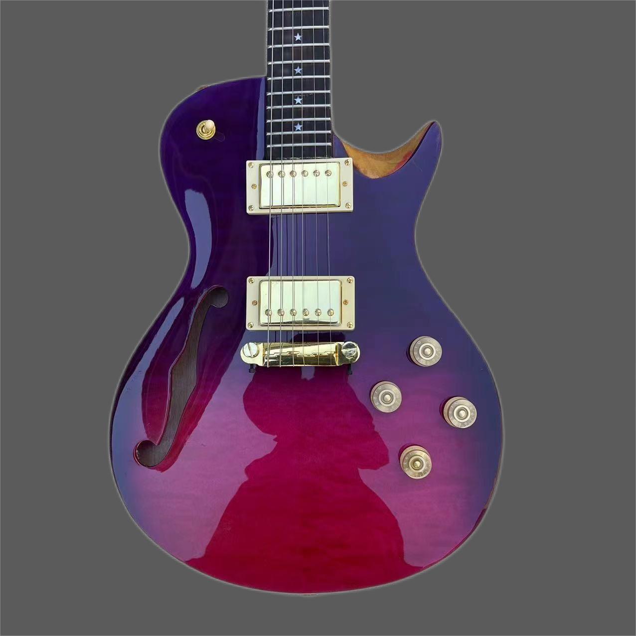F-hole semi-hollow integrated prs electric guitar, gradient purple body, lp pickup, inverted dr
F-hole semi-hollow integrated prs electric guitar, gradient purple body, lp pickup, inverted dr