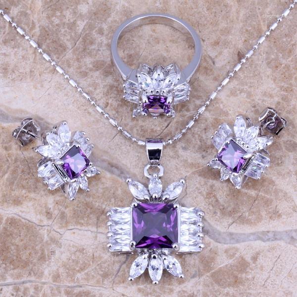 Necklace Earrings Set Magic Purple Cubic Zirconia White CZ Silver Plated Pendant Ring Size 6 / 7 8 9 10 S0113, Picture shown
Necklace Earrings Set Magic Purple Cubic Zirconia White CZ Silver Plated Pendant Ring Size 6 / 7 8 9 10 S0113, Picture shown
