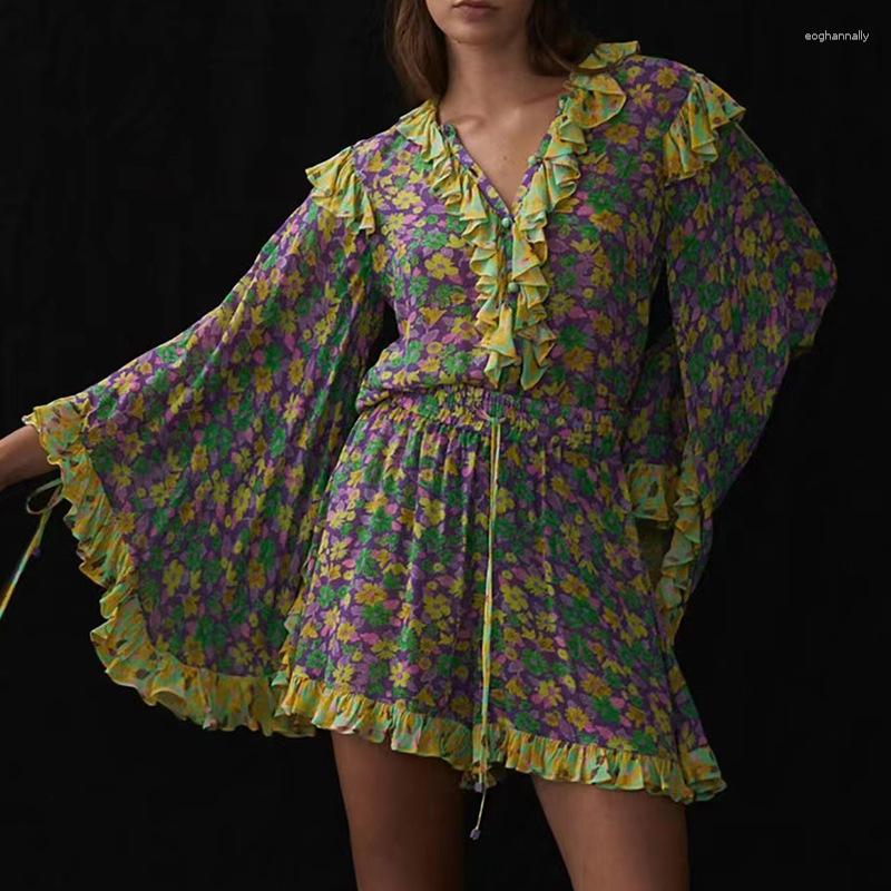 Women' Tracksuits Fashion Women Ruffles Shirt Short Sets Summer Floral Print Flare Sleeves Loose Casual 2 Pieces Suits
Women' Tracksuits Fashion Women Ruffles Shirt Short Sets Summer Floral Print Flare Sleeves Loose Casual 2 Pieces Suits