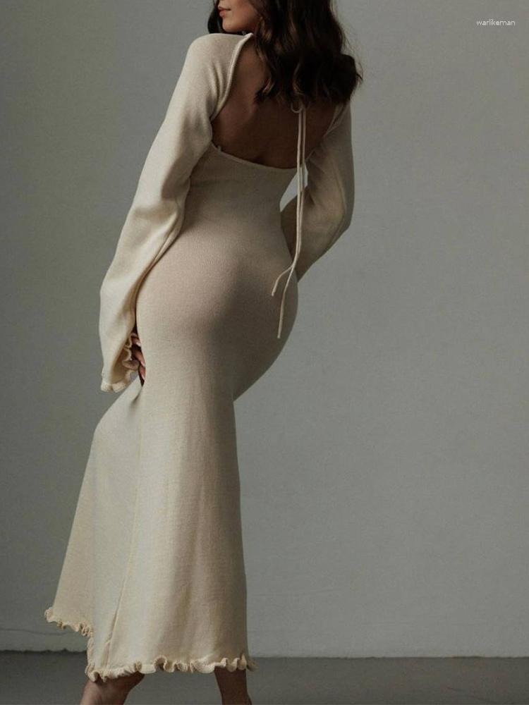 Casual Dresses Solid Color Bodycon Backless Maxi Dress Ruffles O-Neck Long Sleeve Lace Up Elegant 2023 Summer Women Clothing Vestido, Blue
Casual Dresses Solid Color Bodycon Backless Maxi Dress Ruffles O-Neck Long Sleeve Lace Up Elegant 2023 Summer Women Clothing Vestido, Blue