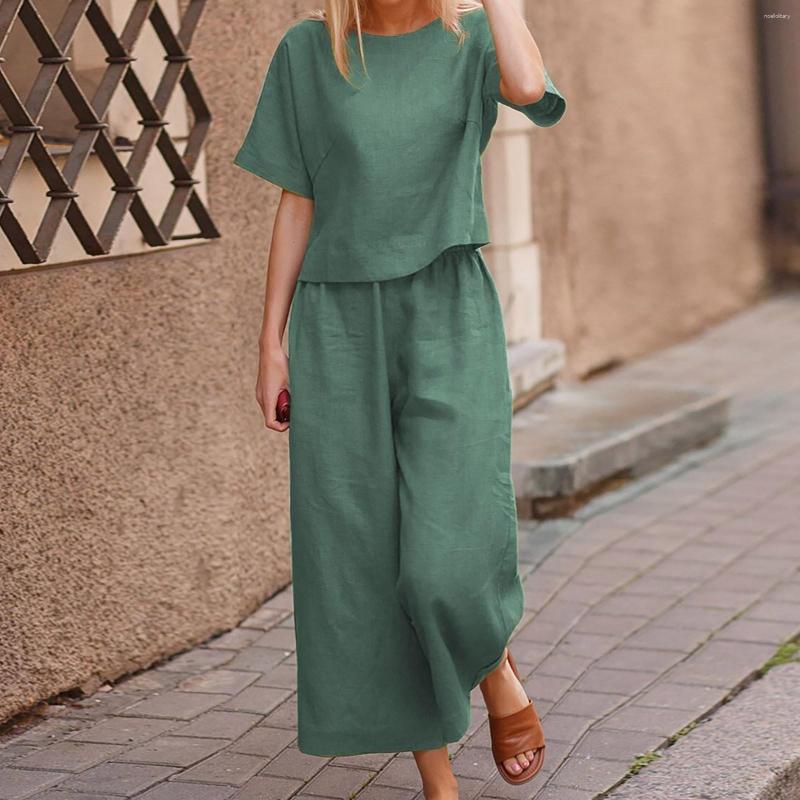Women's Two Piece Pants Women Cotton Linen Suit Fashion Comfortable Short Sleeve Tops And Long Solid Color Casual Loose Oversized Summer
Women's Two Piece Pants Women Cotton Linen Suit Fashion Comfortable Short Sleeve Tops And Long Solid Color Casual Loose Oversized Summer