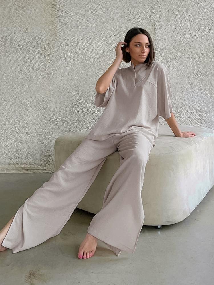 Women' Sleepwear Hiloc Half Sleeve Cotton Loose Slit Wide Leg Pants Sets Solid Color Elegant Women' Fashion In Matching, Light purple
Women' Sleepwear Hiloc Half Sleeve Cotton Loose Slit Wide Leg Pants Sets Solid Color Elegant Women' Fashion In Matching, Light purple