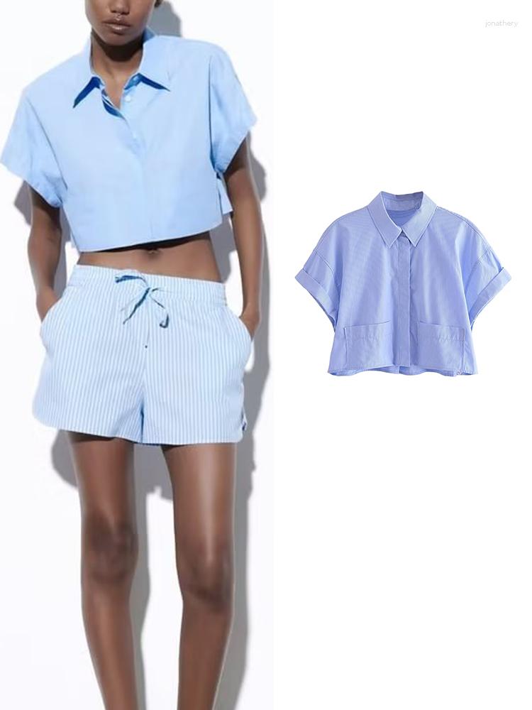 Women's Blouses 2023 Cropped Shirts Roll Rim Vintage Short Sleeve Shirt Women Summer Lapel And Woman Fashion Pockets Tops, Blue
Women's Blouses 2023 Cropped Shirts Roll Rim Vintage Short Sleeve Shirt Women Summer Lapel And Woman Fashion Pockets Tops, Blue