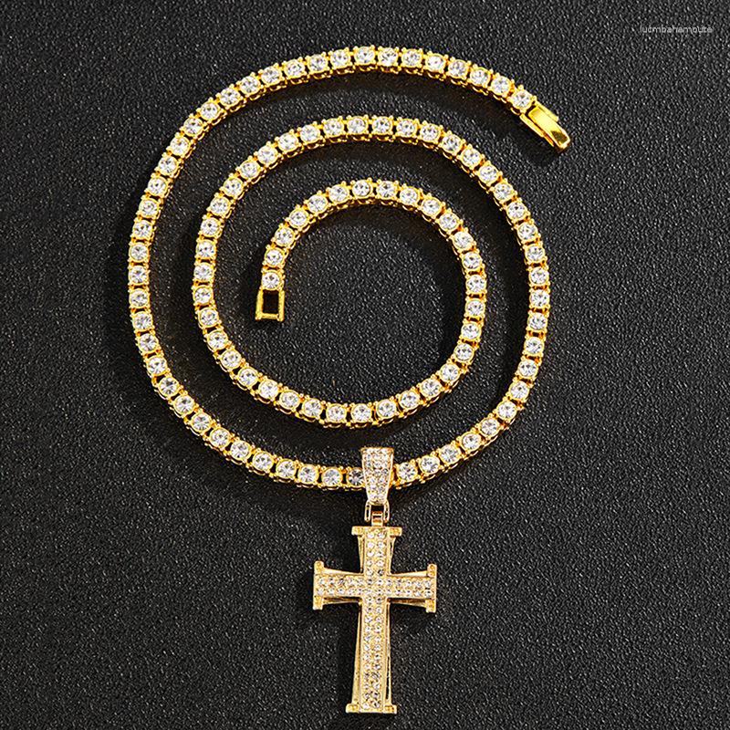 Pendant Necklaces Hiphop Tainless Steel Necklace For Men Women Lover's Gold And Rose Color Chain Cross Small Religious Jewelry