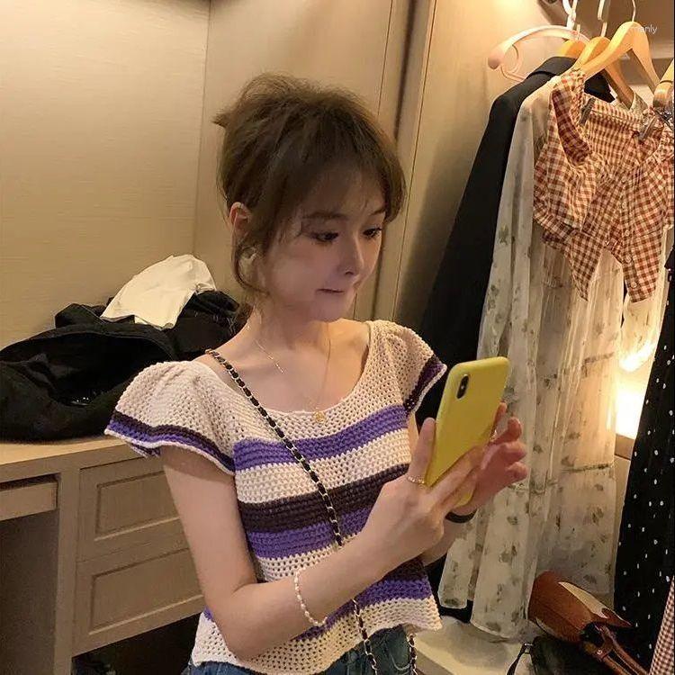 Women' T Shirts 2023 Fashion Summer Imitation Vest Female Sleeveless Stripe T-shirt Top Suit Inside With Knitted Sweater Lady Tee Shirt, Purple
Women' T Shirts 2023 Fashion Summer Imitation Vest Female Sleeveless Stripe T-shirt Top Suit Inside With Knitted Sweater Lady Tee Shirt, Purple