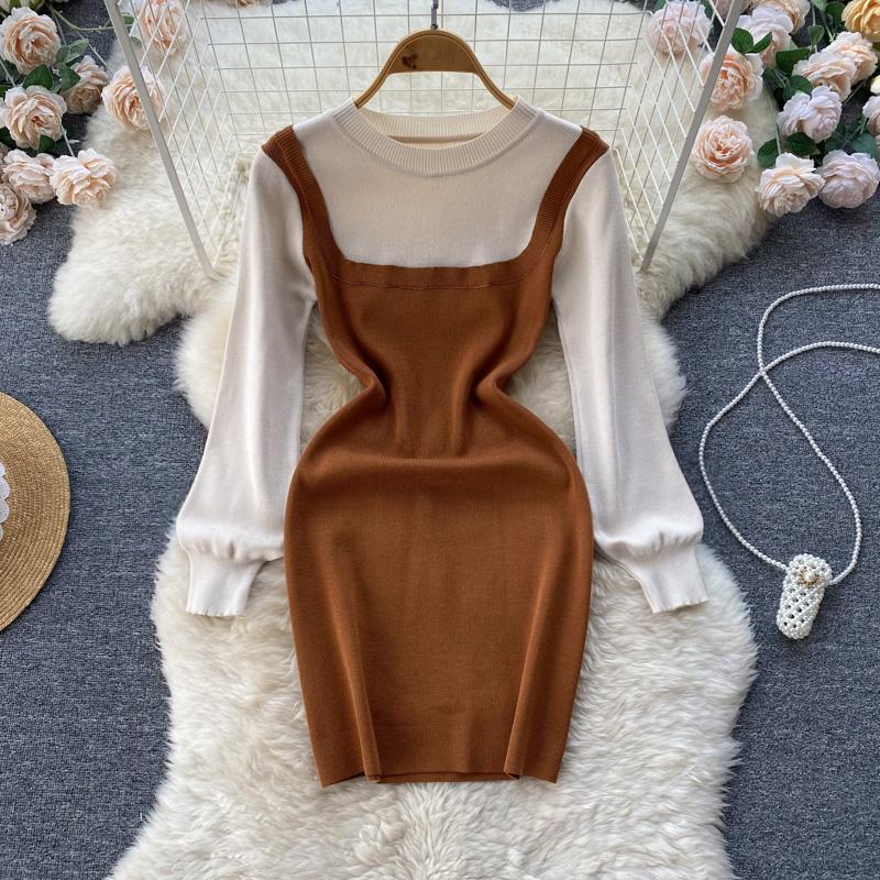 Casual Dresses Knitted Fake Two-piece Dress Women's Autumn Winter Sweet Contrast Color Stitching Slim Short Bottoming Robe Femme, Black
Casual Dresses Knitted Fake Two-piece Dress Women's Autumn Winter Sweet Contrast Color Stitching Slim Short Bottoming Robe Femme, Black