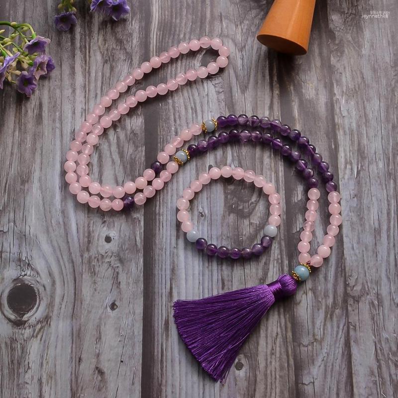 Chains 8mm Natural Amethyst Rose Quartz Beaded 108 Mala Necklace Meditation Yoga Prayer Jewelry Japamala Set Rosary For Women
Chains 8mm Natural Amethyst Rose Quartz Beaded 108 Mala Necklace Meditation Yoga Prayer Jewelry Japamala Set Rosary For Women