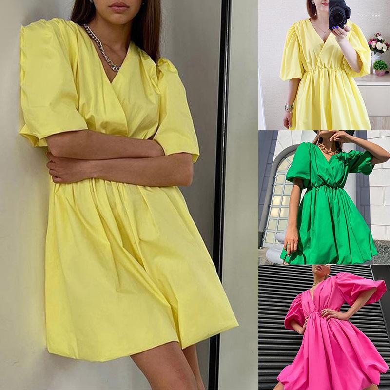 Casual Dresses Short Puff Sleeve High Waist V Neck Host Graduation Party Long Dress Summer Women Elegant Fashion Corset, Pink 
Casual Dresses Short Puff Sleeve High Waist V Neck Host Graduation Party Long Dress Summer Women Elegant Fashion Corset, Pink