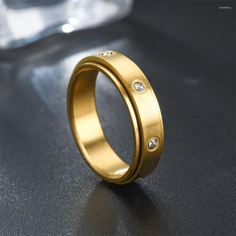 Wedding Rings Women's Spinner Stainless Steel Simple CZ Gold Color Rotatable Anxiety Ring Man Finger Accessories Couple Jewelry KBR164
Wedding Rings Women's Spinner Stainless Steel Simple CZ Gold Color Rotatable Anxiety Ring Man Finger Accessories Couple Jewelry KBR164