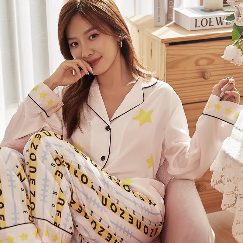 Women's Sleepwear Print Star Long Sleeve 2 PCS Shirt&Pant Trouser Suits Spring LADY Pajamas Set Pink Button-Down Elastic Waist Pyjama, White pajamas set
Women's Sleepwear Print Star Long Sleeve 2 PCS Shirt&Pant Trouser Suits Spring LADY Pajamas Set Pink Button-Down Elastic Waist Pyjama, White pajamas set