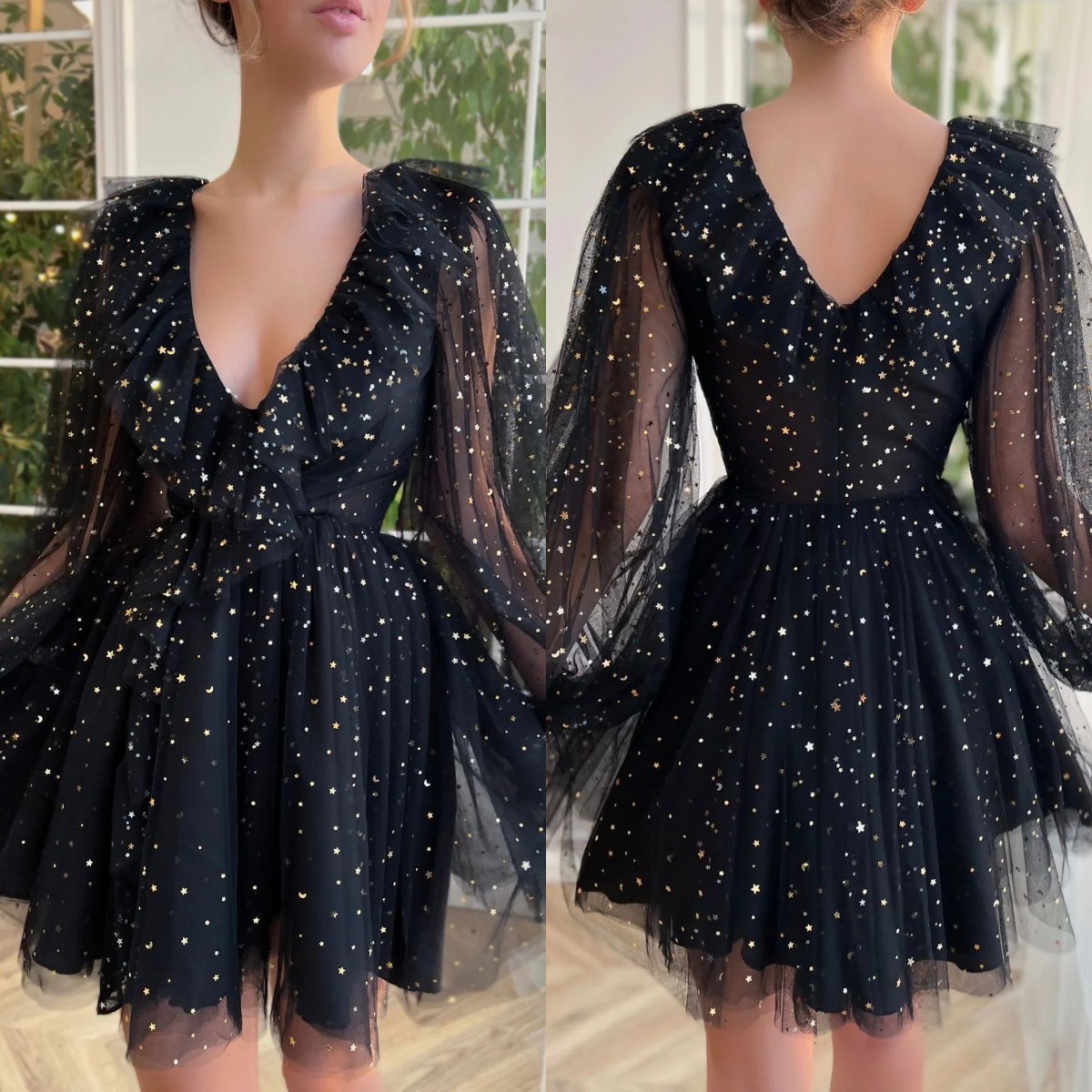 Sweet Black Short Homecoming Dresses Sequins V Neck Long Sleeves Mini Cocktail Homecoming Dress A Line, Same as picture
Sweet Black Short Homecoming Dresses Sequins V Neck Long Sleeves Mini Cocktail Homecoming Dress A Line, Same as picture