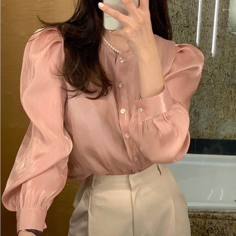 Women' Blouses Tulle Button Puff Sleeve Shirt O-Neck Pink Pearly Silky 2023 Spring Summer Korean Women' Top
Women' Blouses Tulle Button Puff Sleeve Shirt O-Neck Pink Pearly Silky 2023 Spring Summer Korean Women' Top
