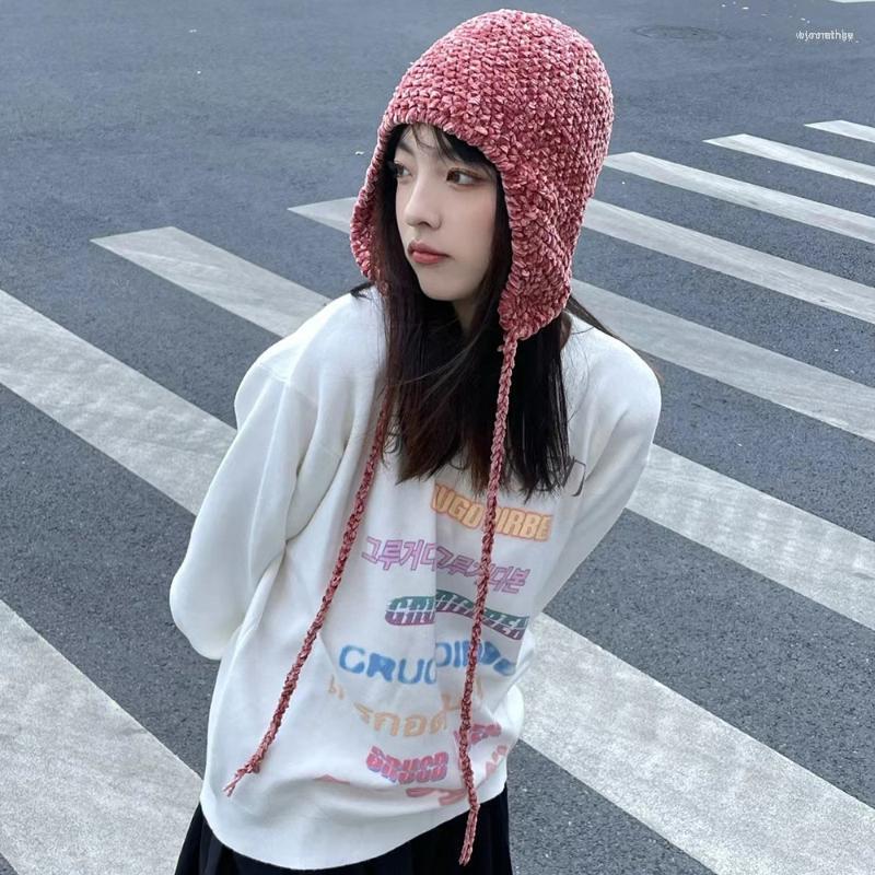 Berets Korean Women Winter Knitted Caps Fashion Ear Protection Ski Hats Warm INS Beanie Gorros Lace-up Luxury For, Purple
Berets Korean Women Winter Knitted Caps Fashion Ear Protection Ski Hats Warm INS Beanie Gorros Lace-up Luxury For, Purple