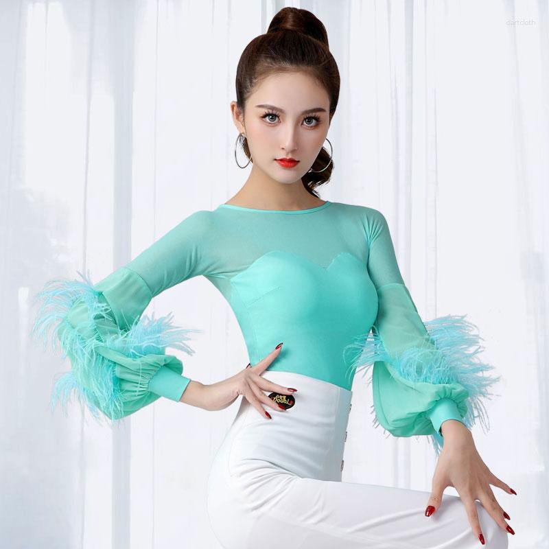 Stage Wear Modern Dance Tops 5 Colors Mesh Feather Sleeves Latin Top Rumba Samba Ballroom Dancing Clothes Feamle Practice SL6647, Red top
Stage Wear Modern Dance Tops 5 Colors Mesh Feather Sleeves Latin Top Rumba Samba Ballroom Dancing Clothes Feamle Practice SL6647, Red top