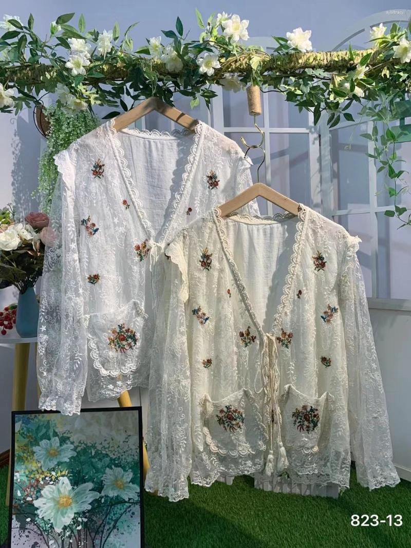 Women's Blouses Summer Sweet Mori Style Embroidered Top Women V Neck Lace-Up Double Pockets Casual Tops 823-13, Beige
Women's Blouses Summer Sweet Mori Style Embroidered Top Women V Neck Lace-Up Double Pockets Casual Tops 823-13, Beige