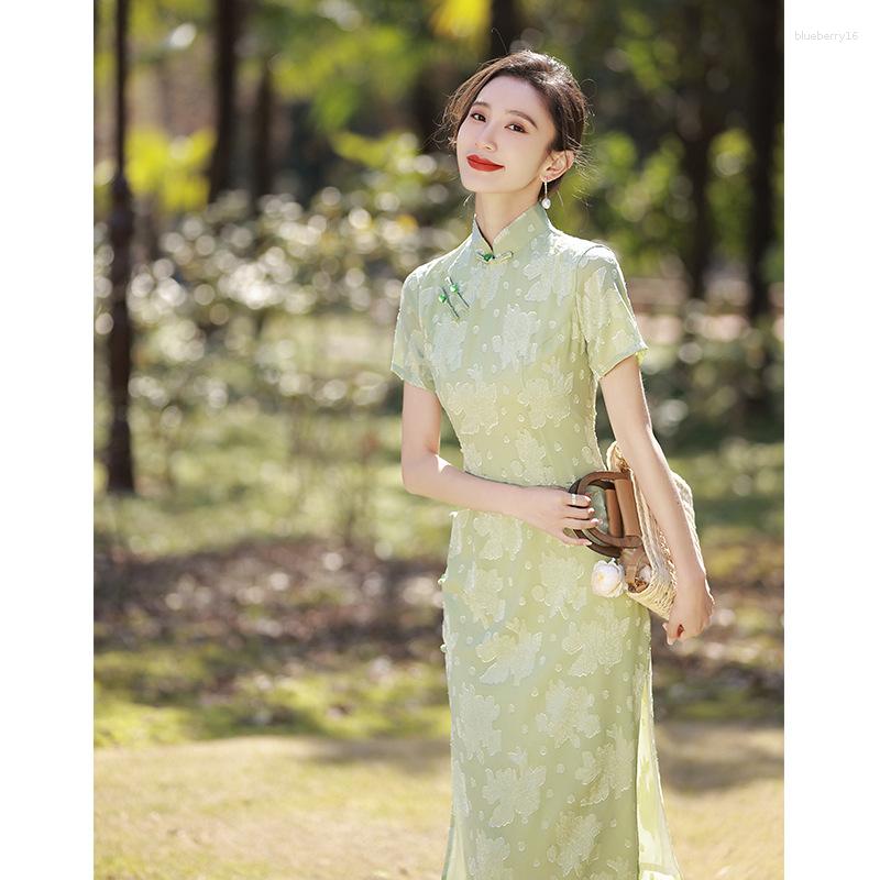 Ethnic Clothing Green Cheongsam Dress Women Summer Vintage Chinese Style Girl Sweet Dresses Mid Long Evening Fashion Qipao S2047
Ethnic Clothing Green Cheongsam Dress Women Summer Vintage Chinese Style Girl Sweet Dresses Mid Long Evening Fashion Qipao S2047