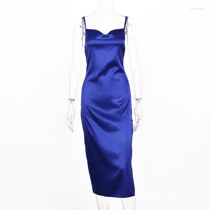 Casual Dresses Sleeveless Satin Sexy Slit Maxi Dress Backless Women Off Shoulder Black Slip Silk Long Party Club Clothes Autumn Winter