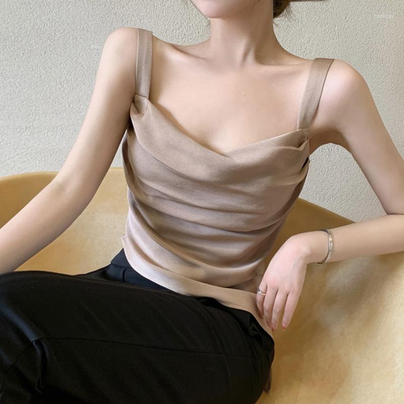 Women's Tanks Fashion Pleated Irregular Vest Women's French Solid Satin Short Female Summer Simple Khaki Slim Woman Camis Y2k 2023
Women's Tanks Fashion Pleated Irregular Vest Women's French Solid Satin Short Female Summer Simple Khaki Slim Woman Camis Y2k 2023