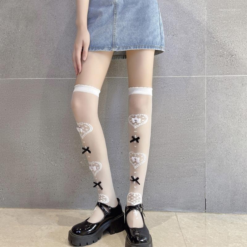 Women Socks Lolita Glass Fiber Thigh High Stockings Sweet Lace Heart Jacquard Kawaii Bowknot Sheer Mesh Over Knee Long
Women Socks Lolita Glass Fiber Thigh High Stockings Sweet Lace Heart Jacquard Kawaii Bowknot Sheer Mesh Over Knee Long