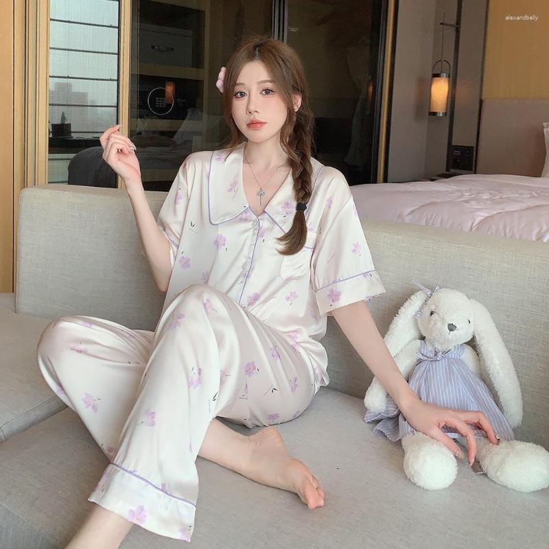 Women's Sleepwear Jxgarb Short Sleeve Trousers Printed Casual Ice-silk Pajamas Sets Women's Summer Nightwear Fashion Femme Satin, Light purple
Women's Sleepwear Jxgarb Short Sleeve Trousers Printed Casual Ice-silk Pajamas Sets Women's Summer Nightwear Fashion Femme Satin, Light purple