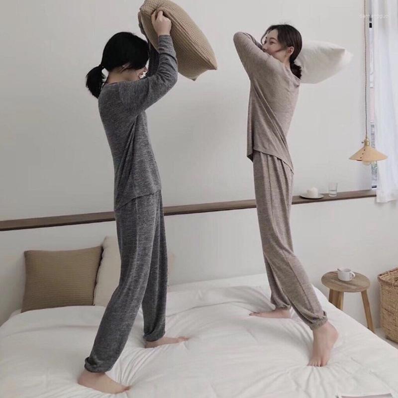 Women's Sleepwear Lady Home Suit Autumn Soft Casual O Neck Pullover Tops Pant Homewear Pajama Winter Solid Women Two Piece Set Pjs Lounge, Gray
Women's Sleepwear Lady Home Suit Autumn Soft Casual O Neck Pullover Tops Pant Homewear Pajama Winter Solid Women Two Piece Set Pjs Lounge, Gray