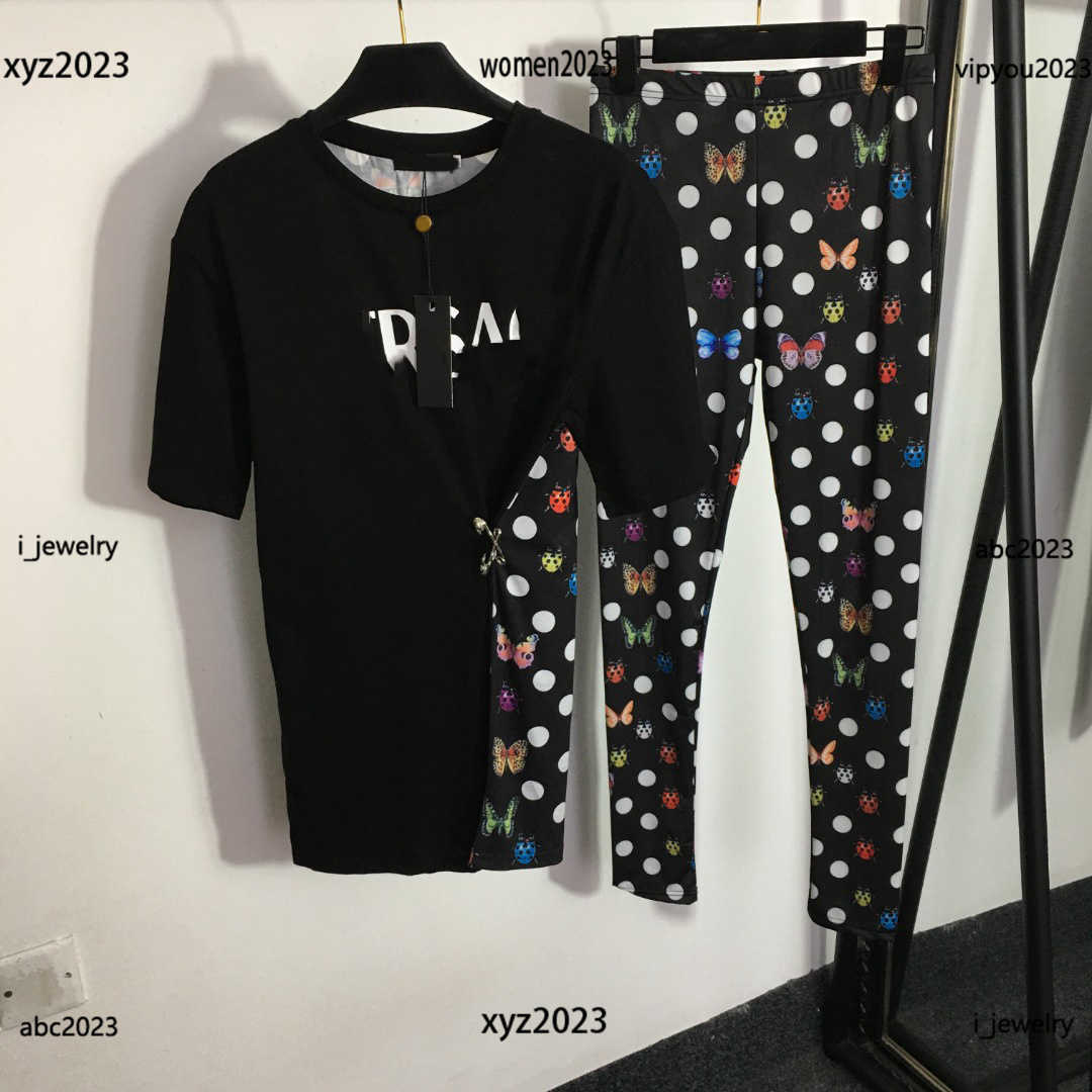 

designer clothes women Tracksuits lady Casual set 2pcs Insect polka dot printed T-shirt and tight leggings #Multiple product, #3