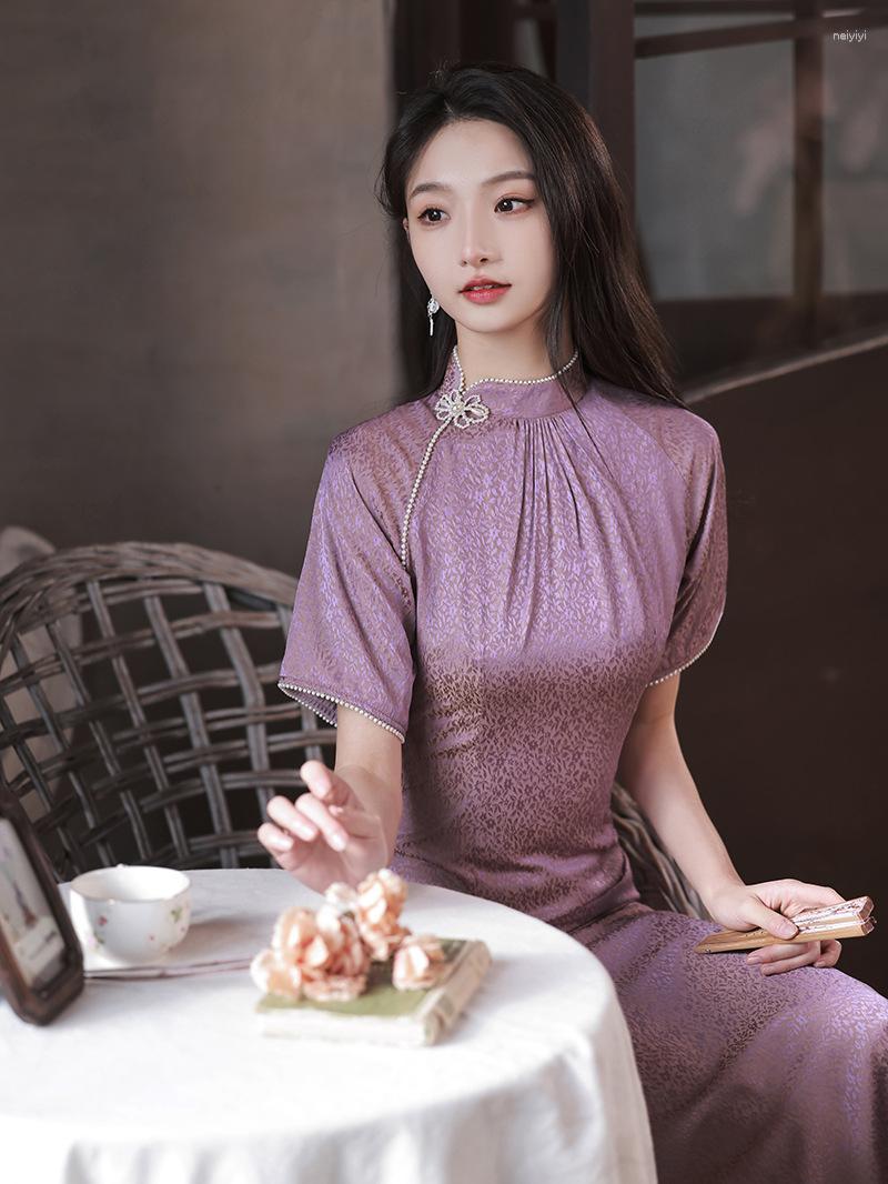 Ethnic Clothing Summer Woman Vintage Short Sleeeve Long Cheongsam Improved Chinese Style High Split Qipao
Ethnic Clothing Summer Woman Vintage Short Sleeeve Long Cheongsam Improved Chinese Style High Split Qipao