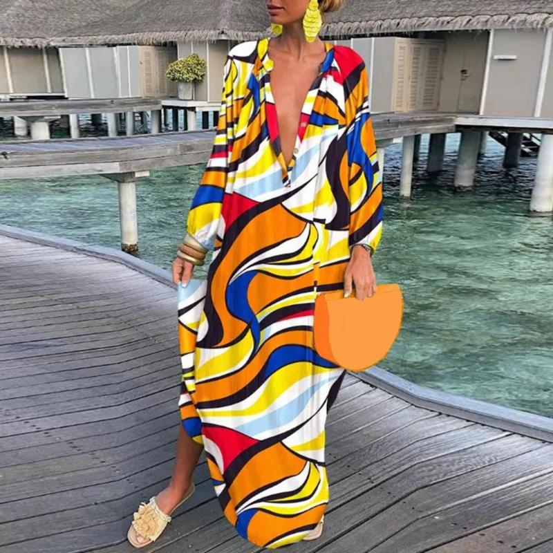 Casual Dresses Women Vintage Maxi Dress Summer Deep V-Neck Long Sleeve Boho Print Female Beach Cover Up Elegant Robe, Blue
Casual Dresses Women Vintage Maxi Dress Summer Deep V-Neck Long Sleeve Boho Print Female Beach Cover Up Elegant Robe, Blue