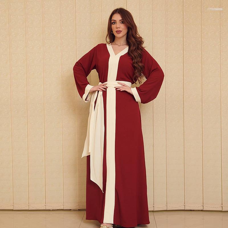 Ethnic Clothing Ramadan Long Sleeve Maxi Eid Splicing Dress Women V Neck 2023 Elegant Moroccan Caftan Modest Islamic Turkey For Muslim
Ethnic Clothing Ramadan Long Sleeve Maxi Eid Splicing Dress Women V Neck 2023 Elegant Moroccan Caftan Modest Islamic Turkey For Muslim
