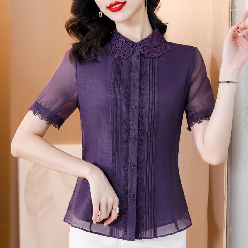 Women' Blouses -4XL Korean Style Women Chiffon Blouse Summer Short Sleeve Lace Tops Patchwork Single-breasted Embroidery Shirt, Purple
Women' Blouses -4XL Korean Style Women Chiffon Blouse Summer Short Sleeve Lace Tops Patchwork Single-breasted Embroidery Shirt, Purple