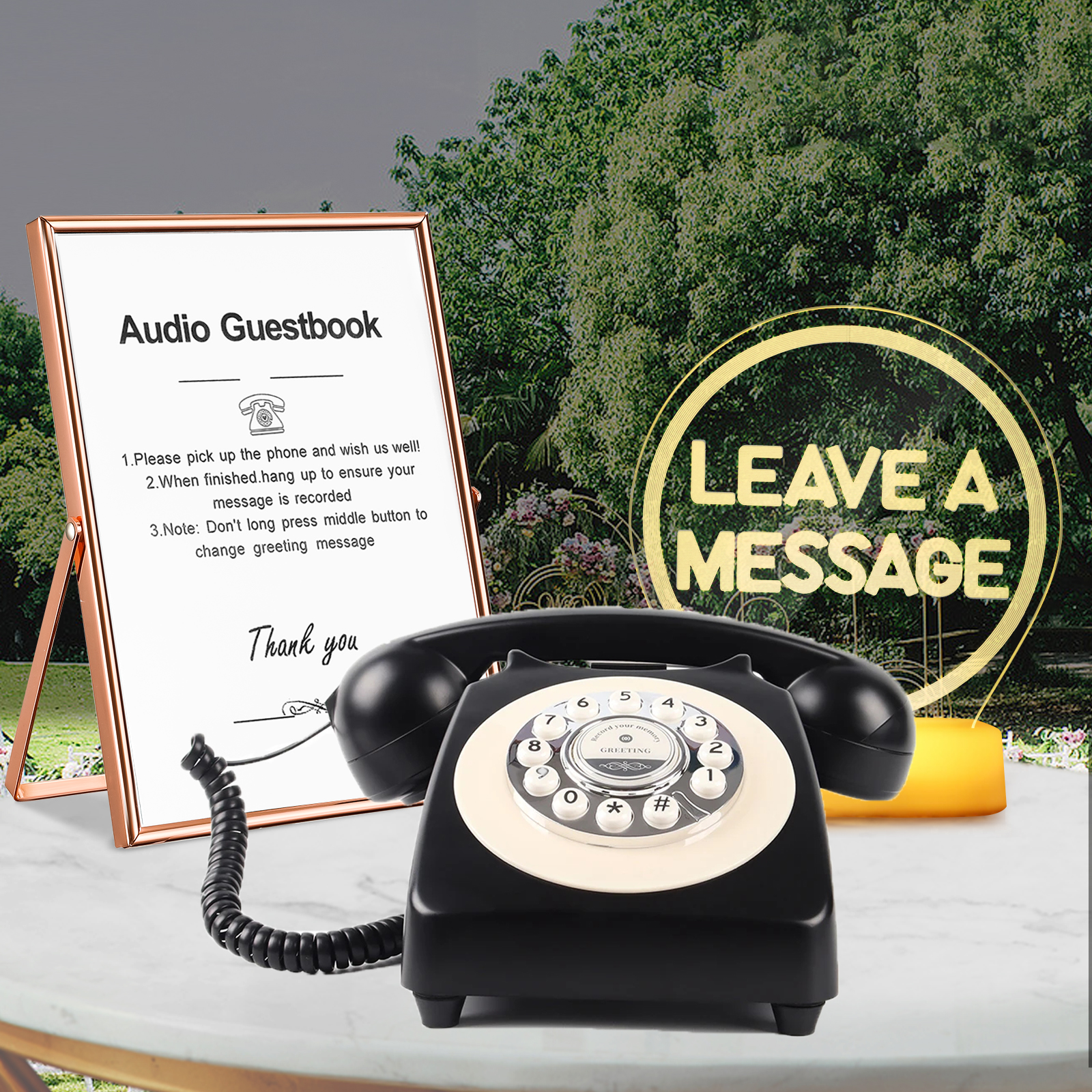 Audio GuestBook for Wedding Fashion with Free RGB LED Sign and Metal Photo Frame, Guest Book Telephone Record Customized Voice Message for Your Weddin