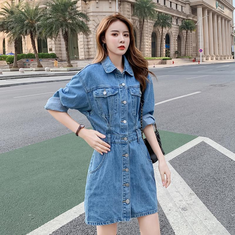 Casual Dresses Women' Washed Denim Dress Solid Turn-down Collar Single Breasted Wrapping A-Line Mini Spring Autumn 2023, Blue
Casual Dresses Women' Washed Denim Dress Solid Turn-down Collar Single Breasted Wrapping A-Line Mini Spring Autumn 2023, Blue