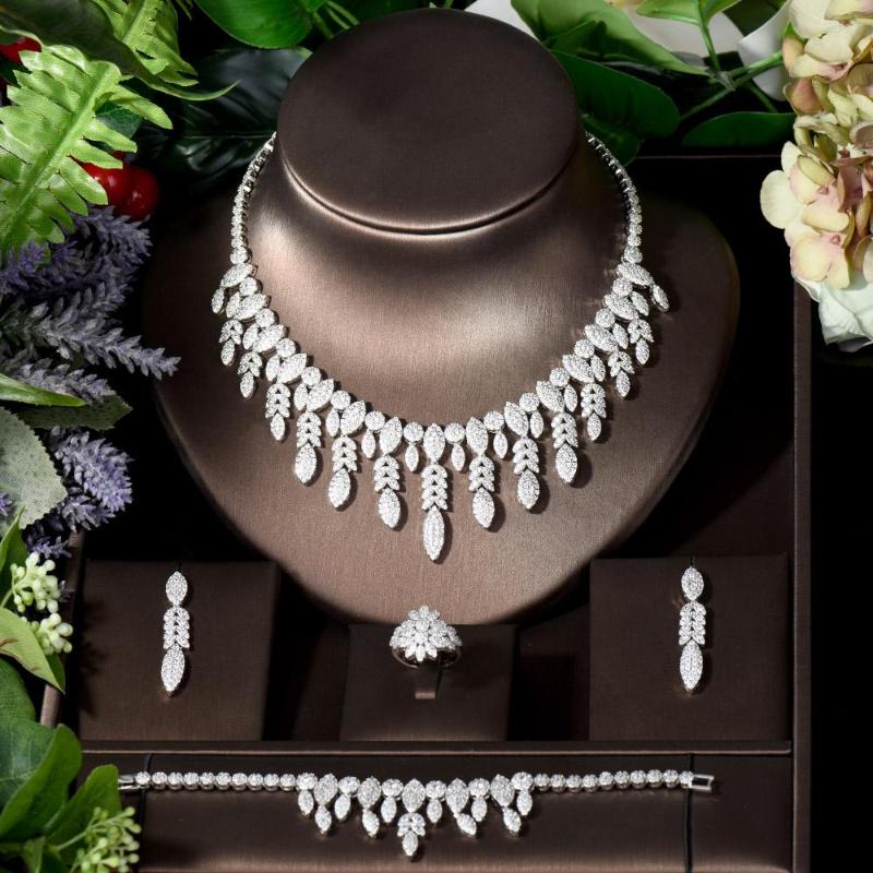Necklace Earrings Set Fashion Charm Leaf Water Drop Exquisite CZ Earring Nigerian Women Wedding Party Bridal Accessories N-1249, Picture shown
Necklace Earrings Set Fashion Charm Leaf Water Drop Exquisite CZ Earring Nigerian Women Wedding Party Bridal Accessories N-1249, Picture shown