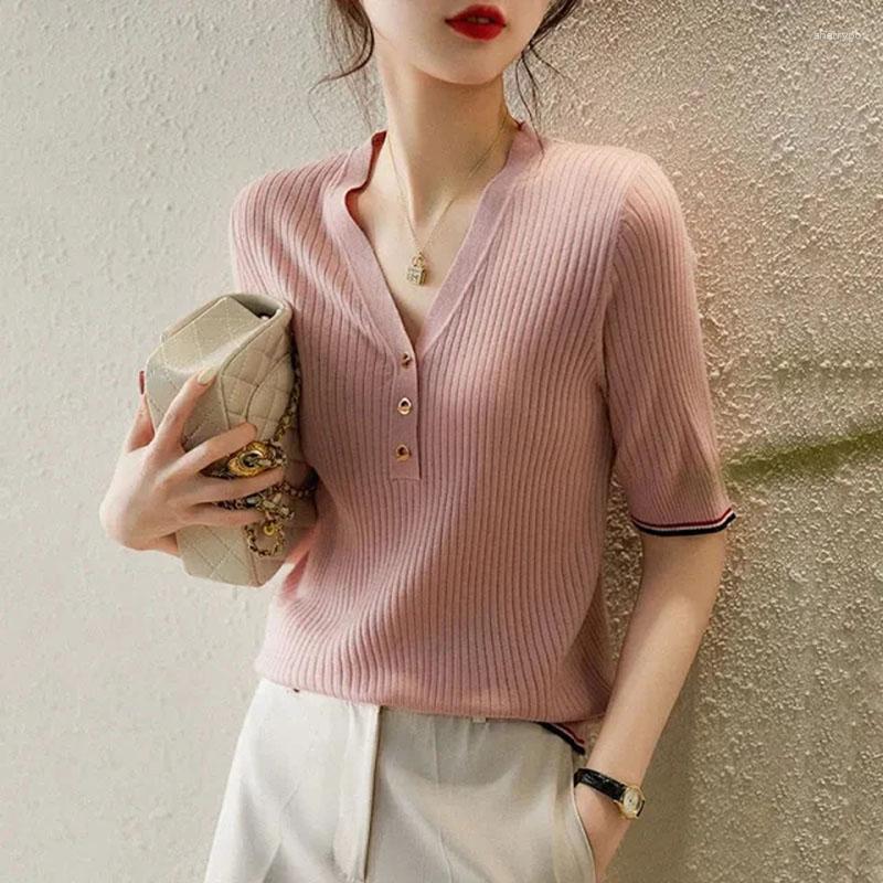 Women's T Shirts Tee Shirt Femme 2023 Summer Short Sleeve Slim Pink Knitted Women Korean Fashion Tops Female V Neck Woman Casual Tshirts, Black
Women's T Shirts Tee Shirt Femme 2023 Summer Short Sleeve Slim Pink Knitted Women Korean Fashion Tops Female V Neck Woman Casual Tshirts, Black