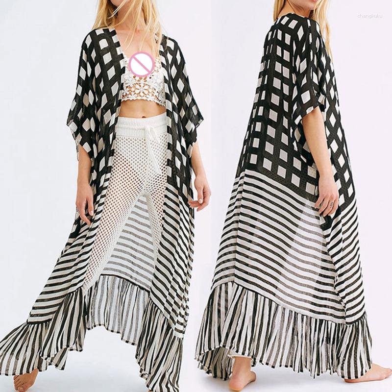Women's Swimwear Swimsuit Coverup Kimonos For Womens Plaid Printed 3/4 Sleeve Kimono Robe Loose Open Front Duster With Belt, Black
Women's Swimwear Swimsuit Coverup Kimonos For Womens Plaid Printed 3/4 Sleeve Kimono Robe Loose Open Front Duster With Belt, Black