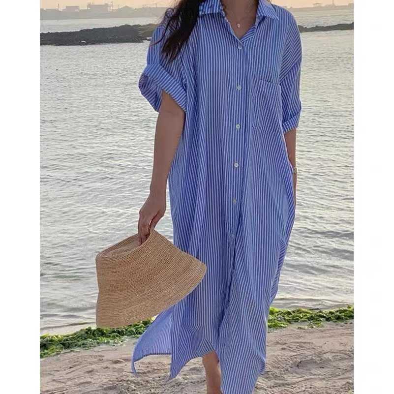 Korean casual 2023 summer new stripe temperament niche Fashion design commuter lapel short sleeve dress women women clothes, White
Korean casual 2023 summer new stripe temperament niche Fashion design commuter lapel short sleeve dress women women clothes, White